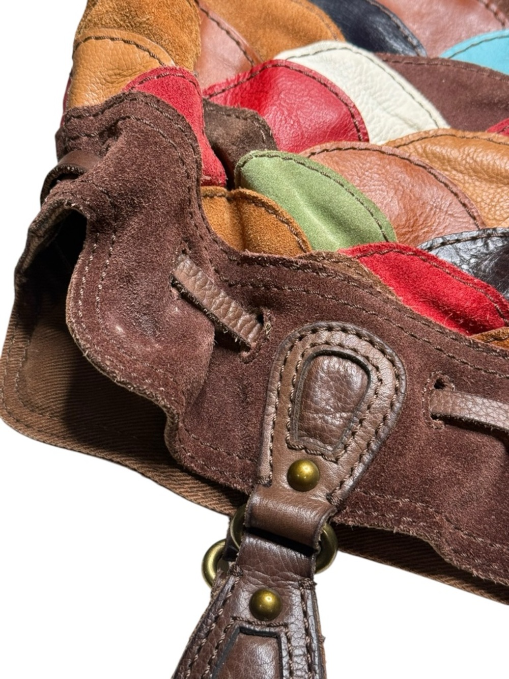 Vintage Y2K: Lucky Brand 𖦹 Patchwork Suede Leather Hobo Bag Handbag 𖦹 Festival - Picture 13 of 16